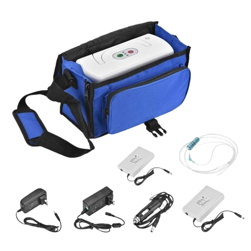 Portable Rechargeable 3L/M Continuous Flow Mini Oxygen Concentrator with, Carry Bag (With Extra Battery)-2 Total Batteries Included