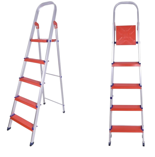 Classic 5 Step Foldable Aluminium Ladder/Step Ladder for Home Use (Orange & Silver)